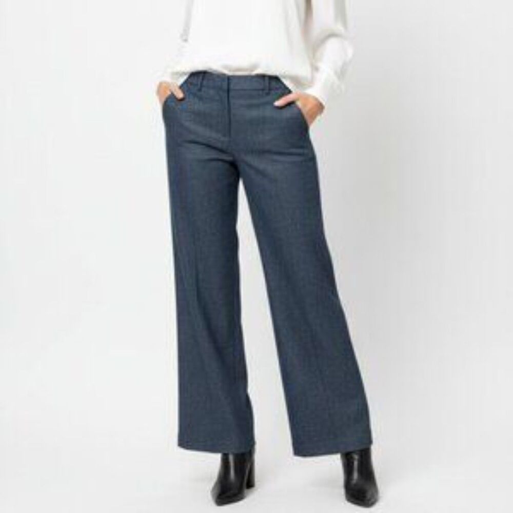 Bebe Blue & Gold Vicky High Rise Flair Wide Leg Pants NEW 2